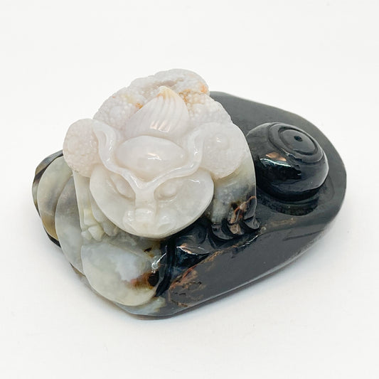 Longevity Carved White Jade Frog