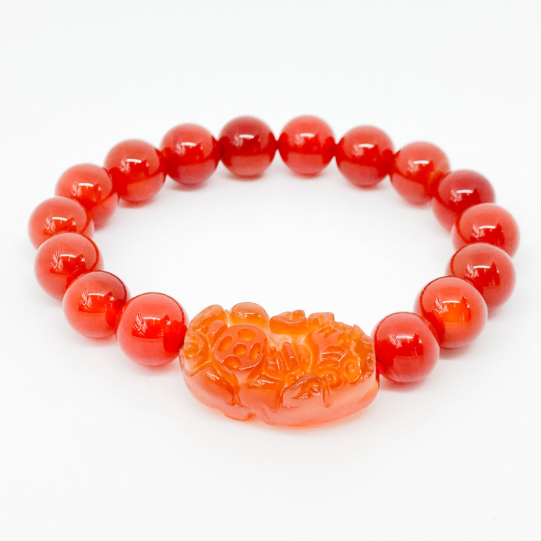Round Carnelian With Chinese Dragon Bracelet