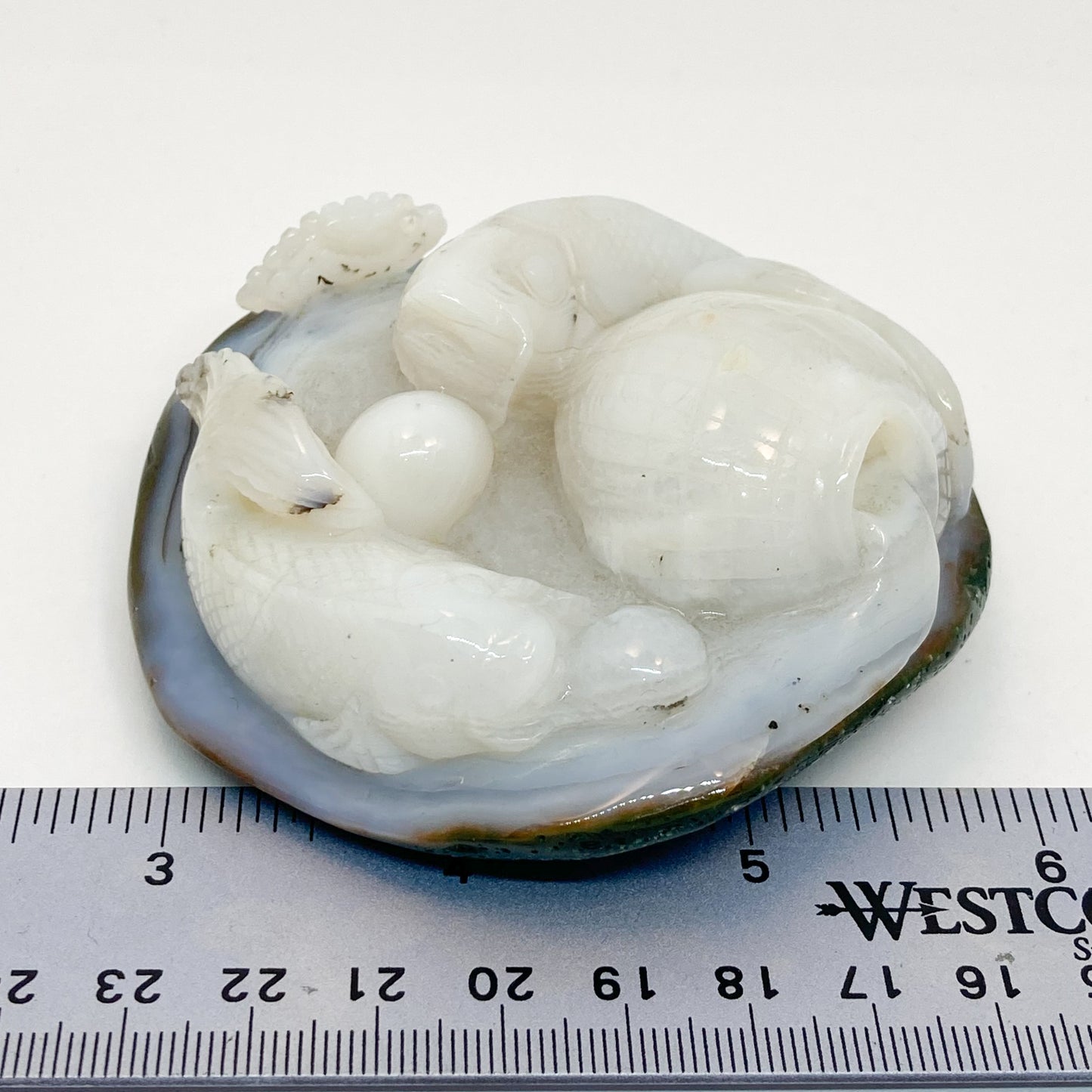 Carved White Agate Life Elixir Fish