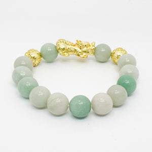 Round White and Green Chinese Jade with Gold Plated Dragon