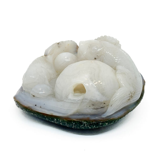 Carved White Agate Life Elixir Fish